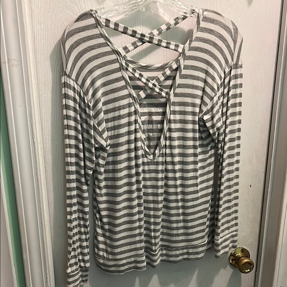 Rue 21 gray Striped Paris Graphic Long Sleeve Top - Picture 2 of 3
